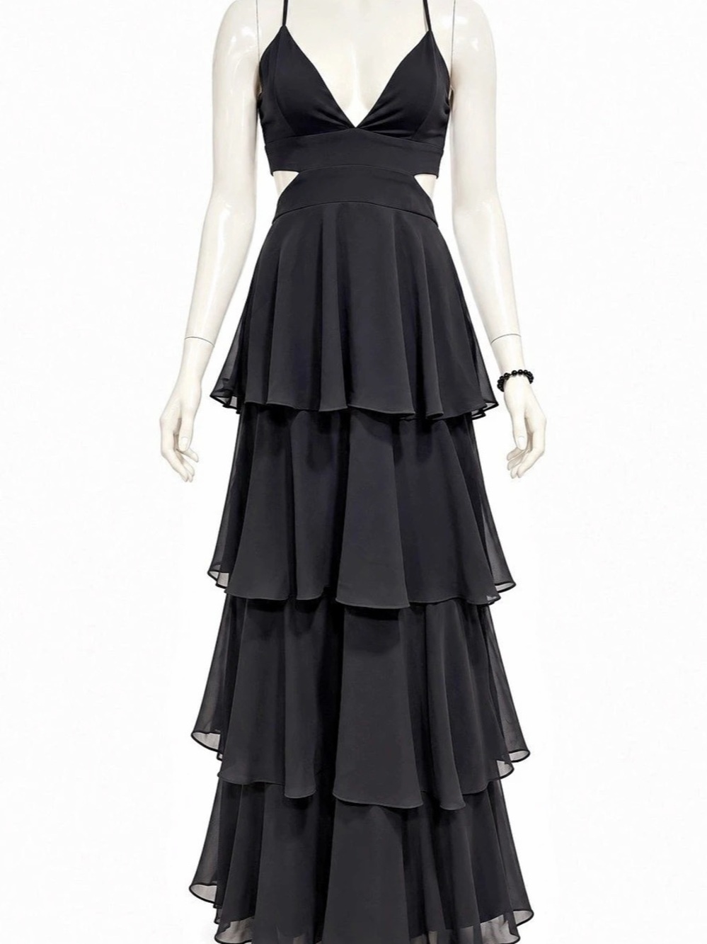 Lulus Tier and Now Black Tie-Back Tiered Maxi Dress
